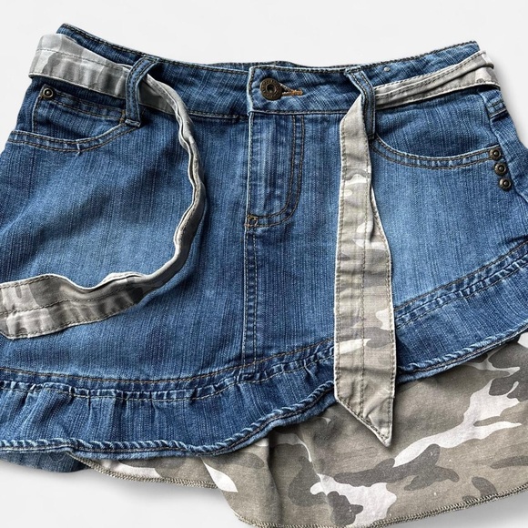 Denim and Camouflage Mini Skirt - Picture 2 of 7